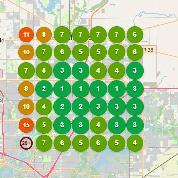After: local ranking grid. 37% of the area ranks in Google's top 3; 1 of 49 cells not ranking in the top 20.