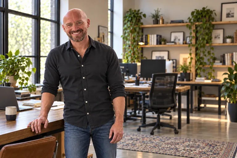 Ryan King, founder of King Marketing Partners, in the office